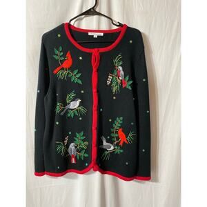 Mercer Street Studio Black Cardigan Embroidered Beaded Birds Grannycore XL